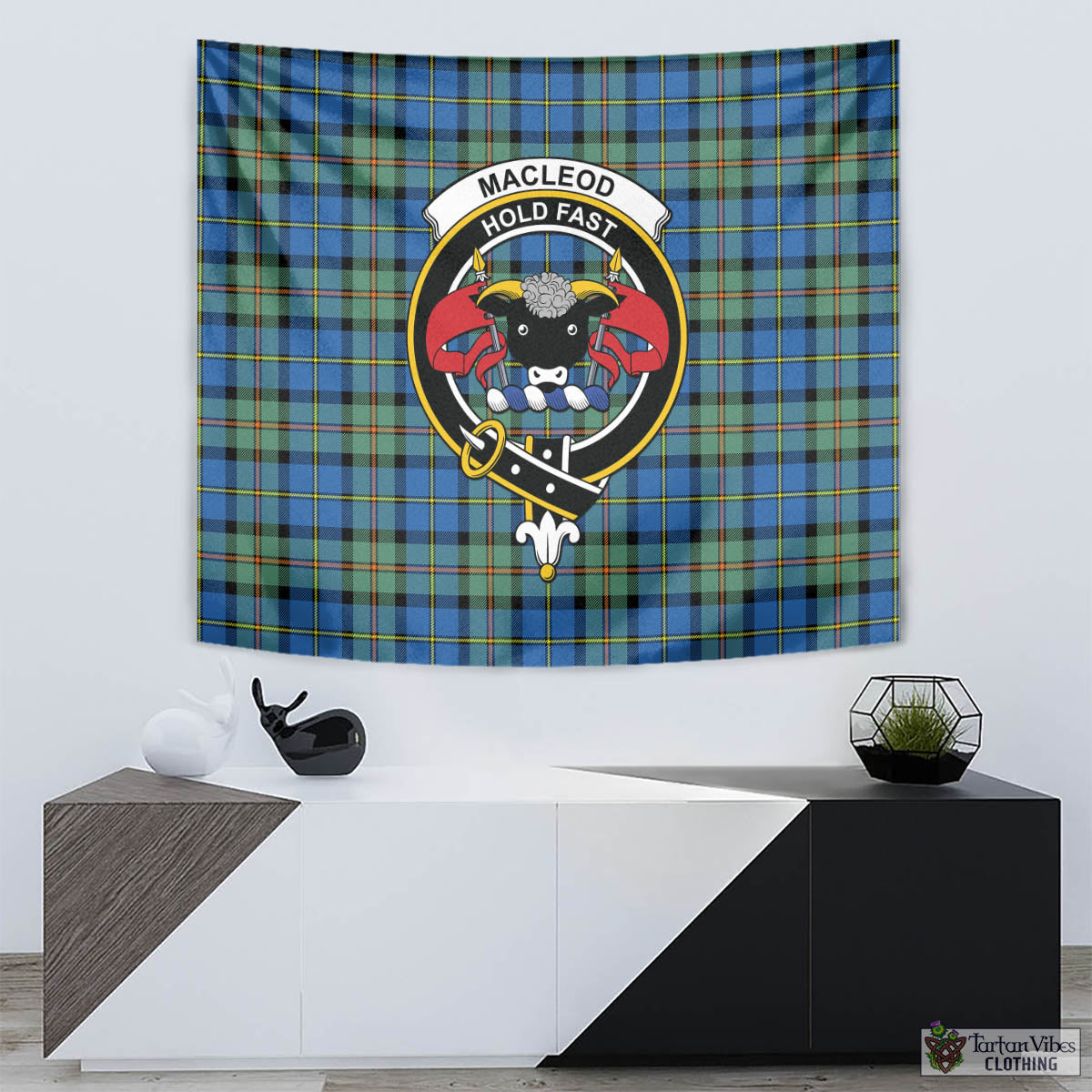 Tartan Vibes Clothing MacLeod of Harris Ancient Tartan Tapestry Wall Hanging and Home Decor for Room with Family Crest