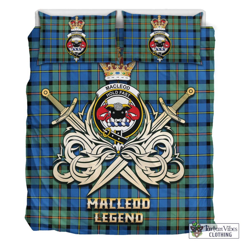 Tartan Vibes Clothing MacLeod of Harris Ancient Tartan Bedding Set with Clan Crest and the Golden Sword of Courageous Legacy