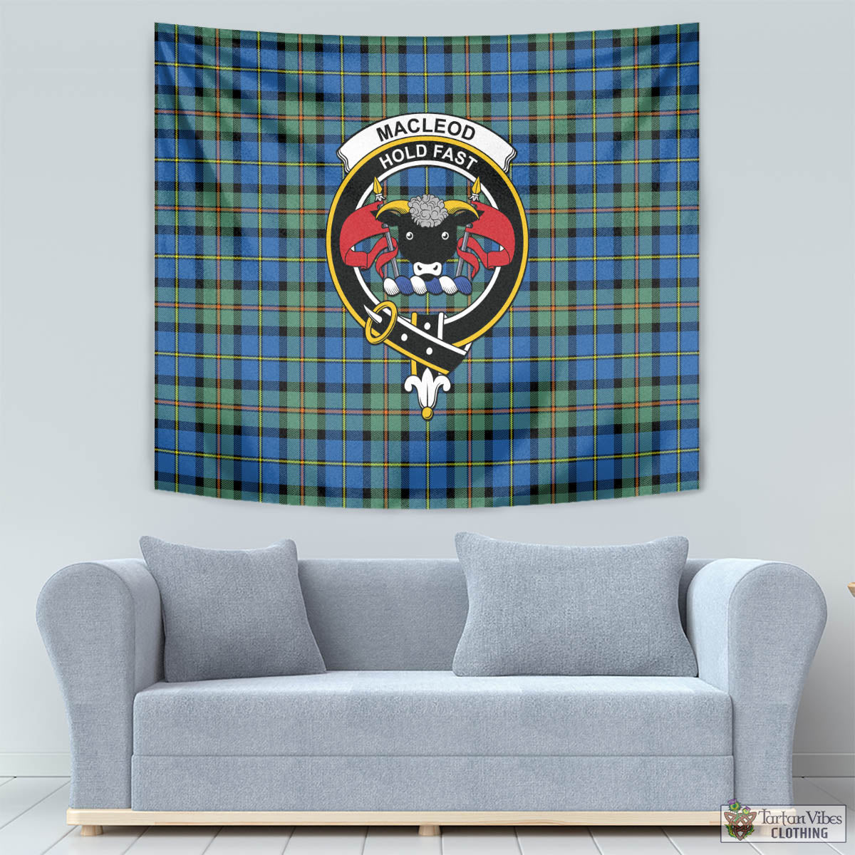 Tartan Vibes Clothing MacLeod of Harris Ancient Tartan Tapestry Wall Hanging and Home Decor for Room with Family Crest