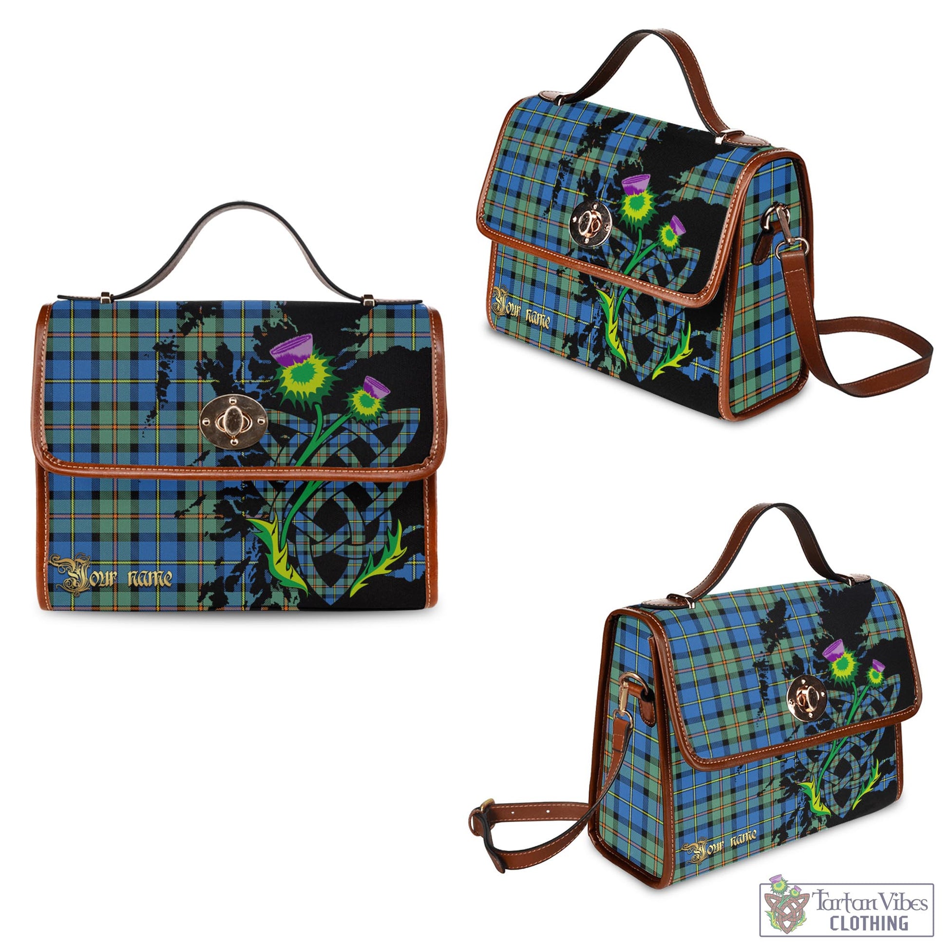 Tartan Vibes Clothing MacLeod of Harris Ancient Tartan Waterproof Canvas Bag with Scotland Map and Thistle Celtic Accents