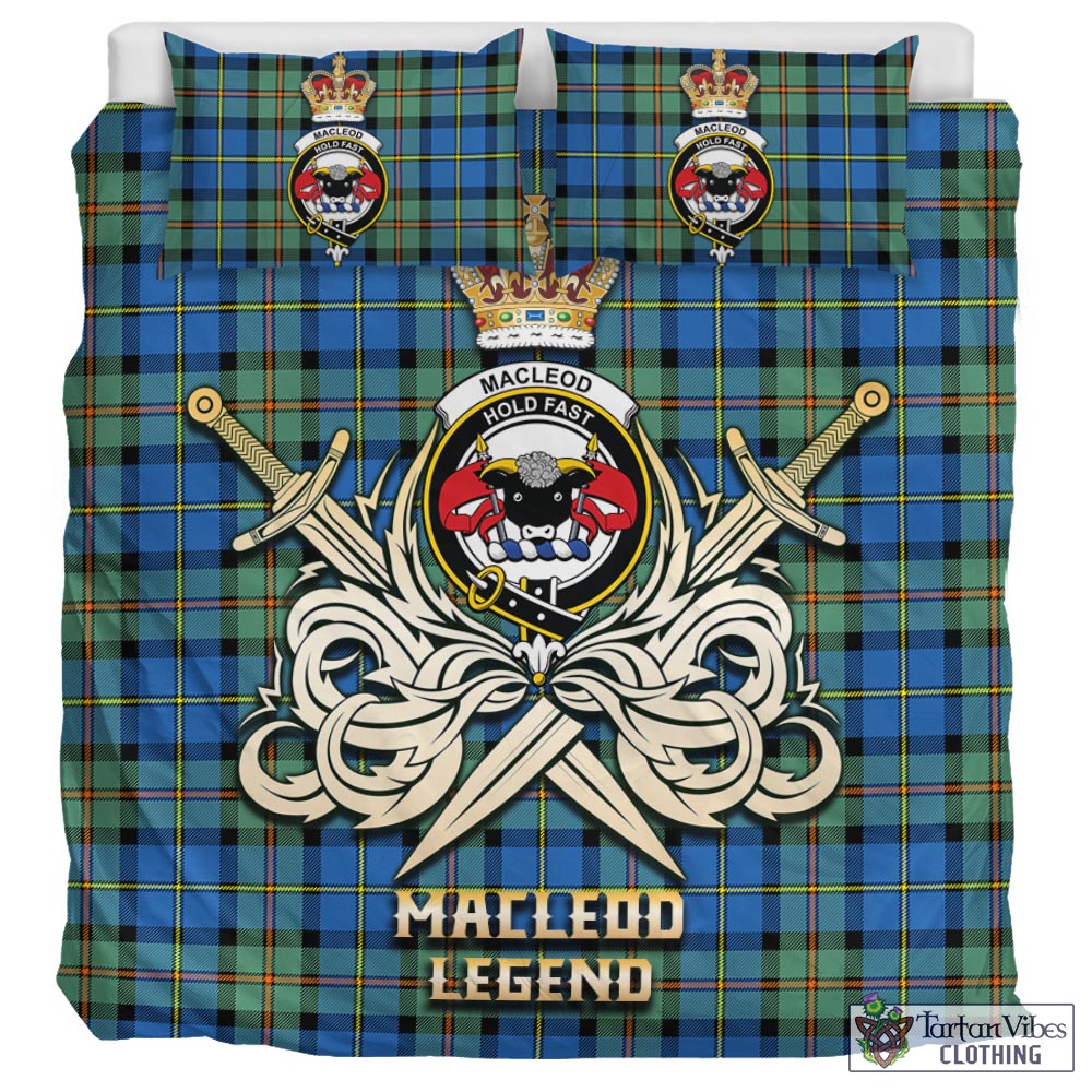 Tartan Vibes Clothing MacLeod of Harris Ancient Tartan Bedding Set with Clan Crest and the Golden Sword of Courageous Legacy