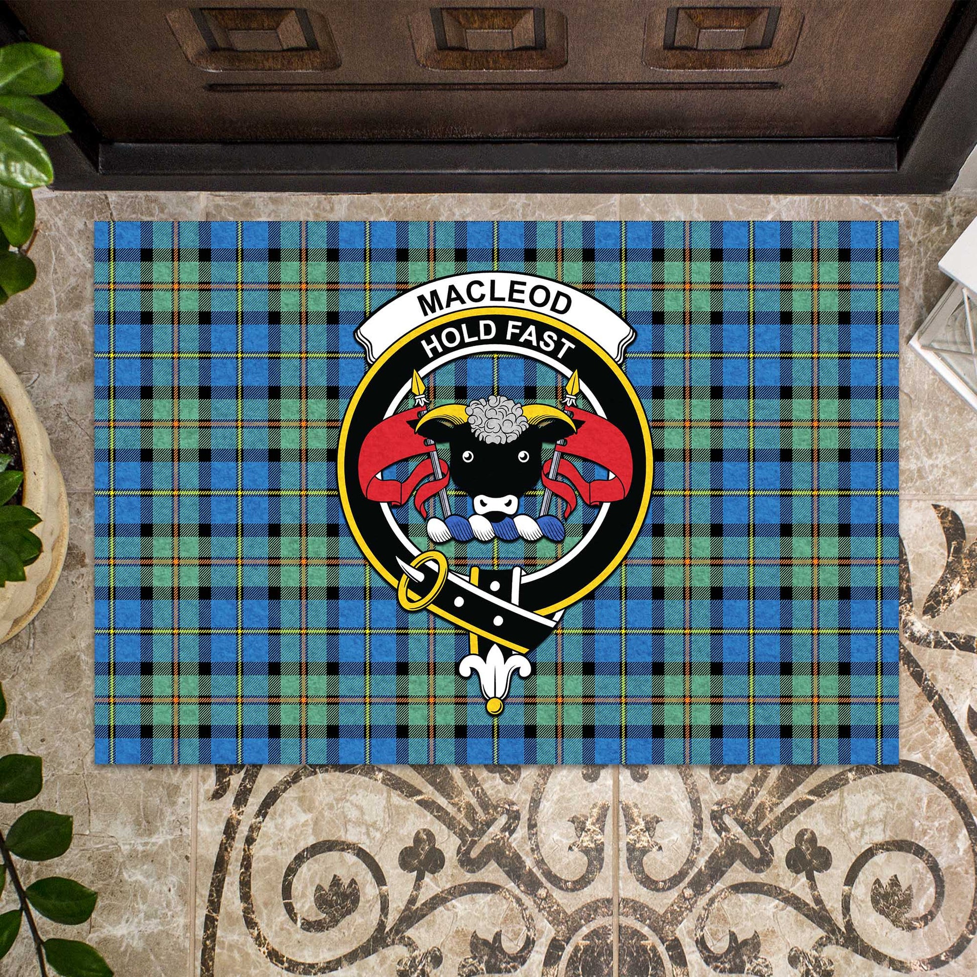 MacLeod of Harris Ancient Tartan Door Mat with Family Crest - Tartanvibesclothing