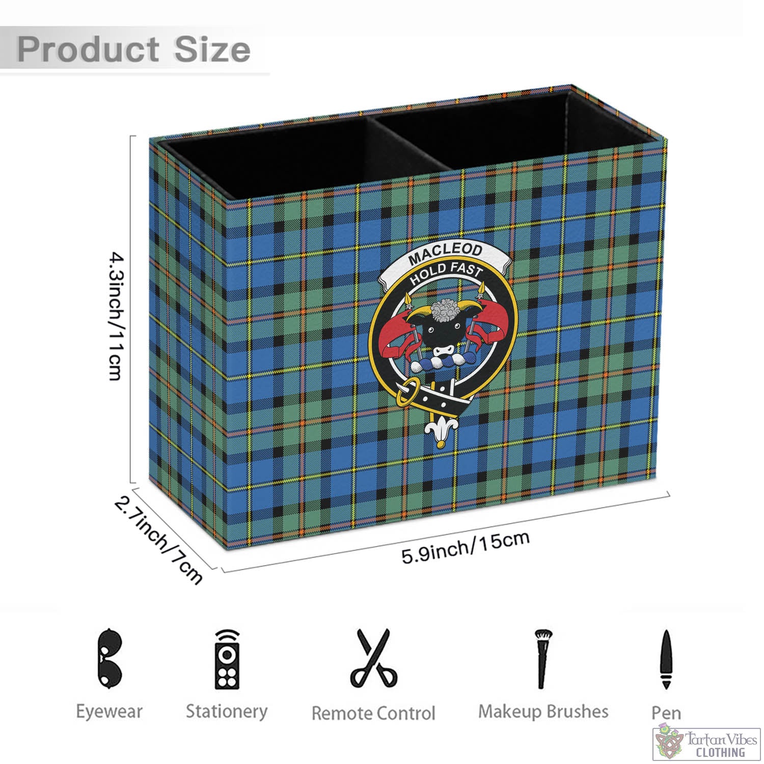 Tartan Vibes Clothing MacLeod of Harris Ancient Tartan Pen Holder with Family Crest