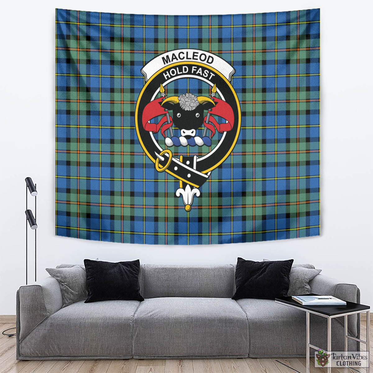 Tartan Vibes Clothing MacLeod of Harris Ancient Tartan Tapestry Wall Hanging and Home Decor for Room with Family Crest