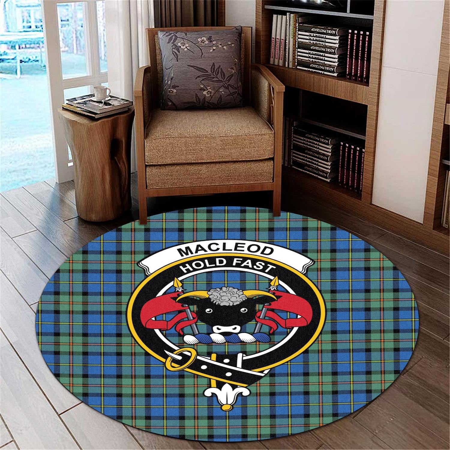 macleod-of-harris-ancient-tartan-round-rug-with-family-crest