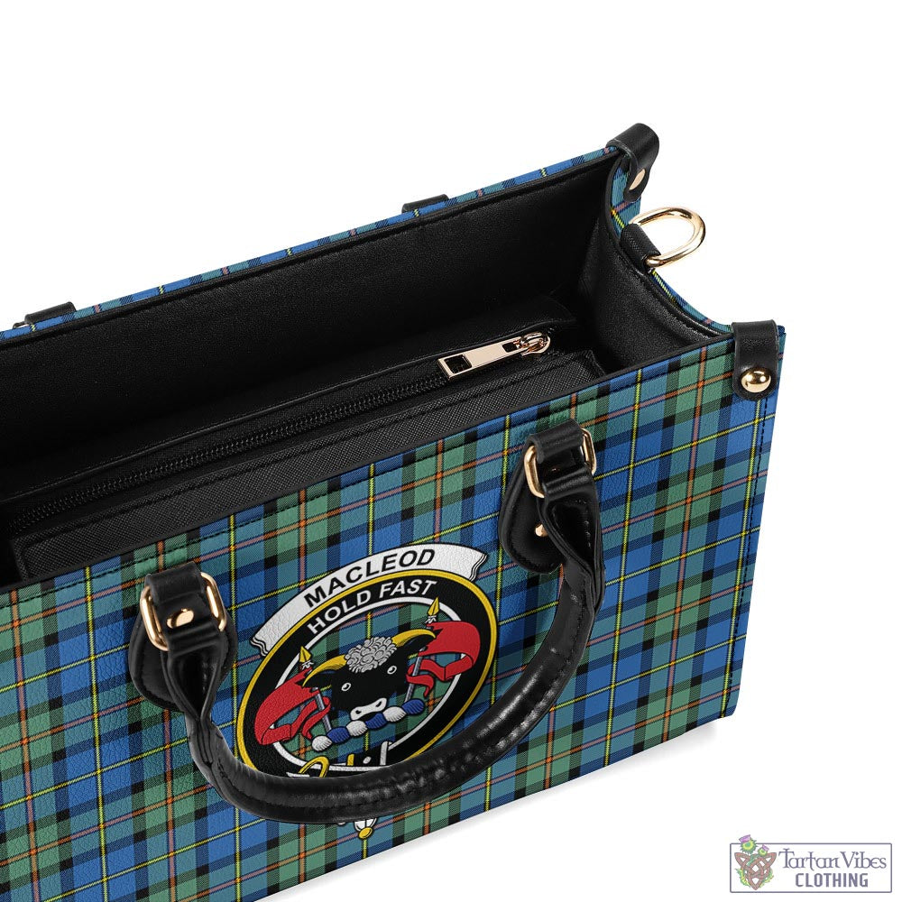 Tartan Vibes Clothing MacLeod of Harris Ancient Tartan Luxury Leather Handbags with Family Crest