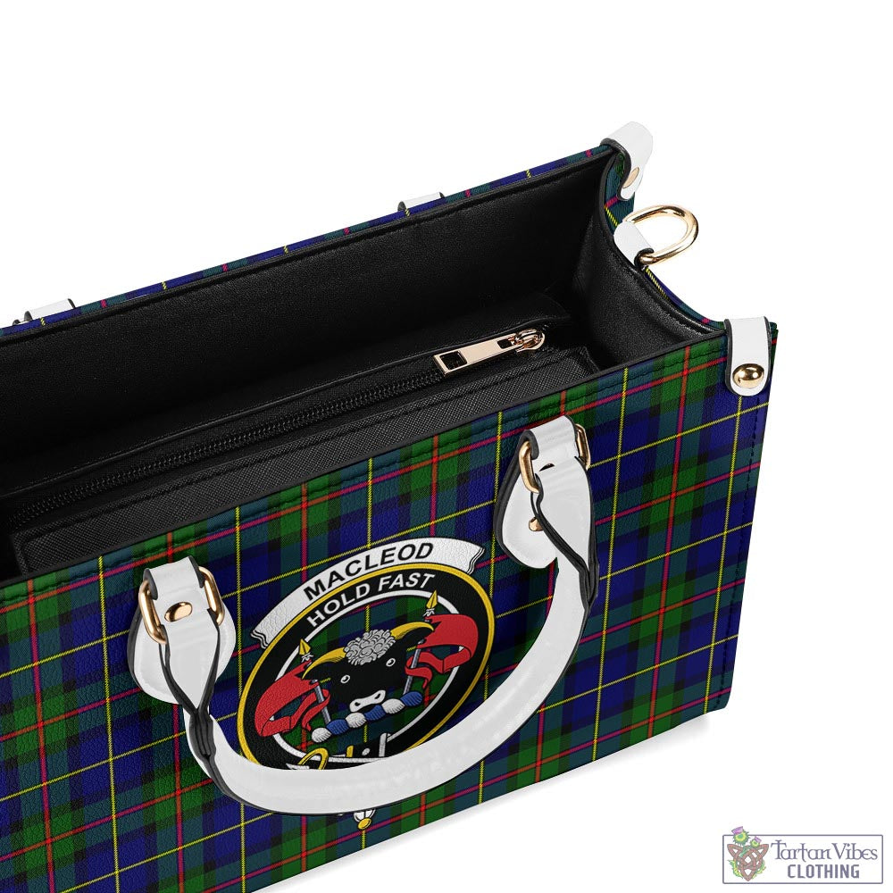 Tartan Vibes Clothing MacLeod of Harris Modern Tartan Luxury Leather Handbags with Family Crest