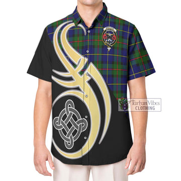 MacLeod of Harris Modern Tartan Short Sleeve Button Shirt with Family Crest and Celtic Symbol Style