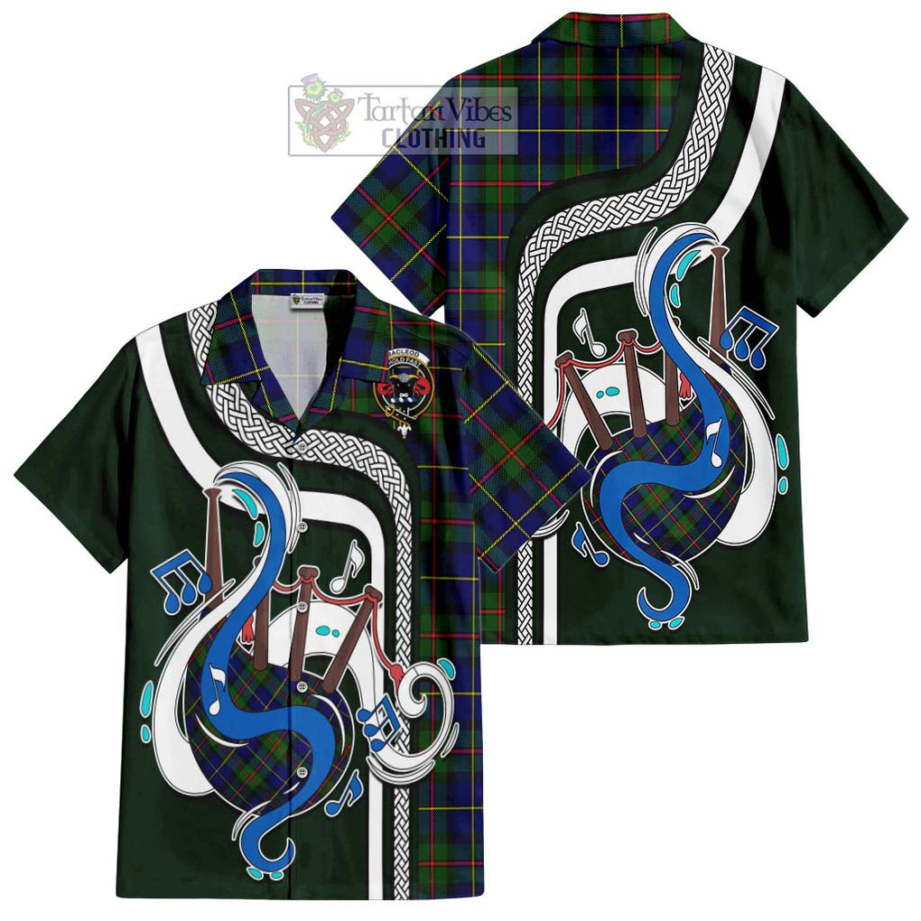 MacLeod of Harris Modern Tartan Short Sleeve Button Shirt with Epic Bagpipe Style Kid - Tartanvibesclothing Shop