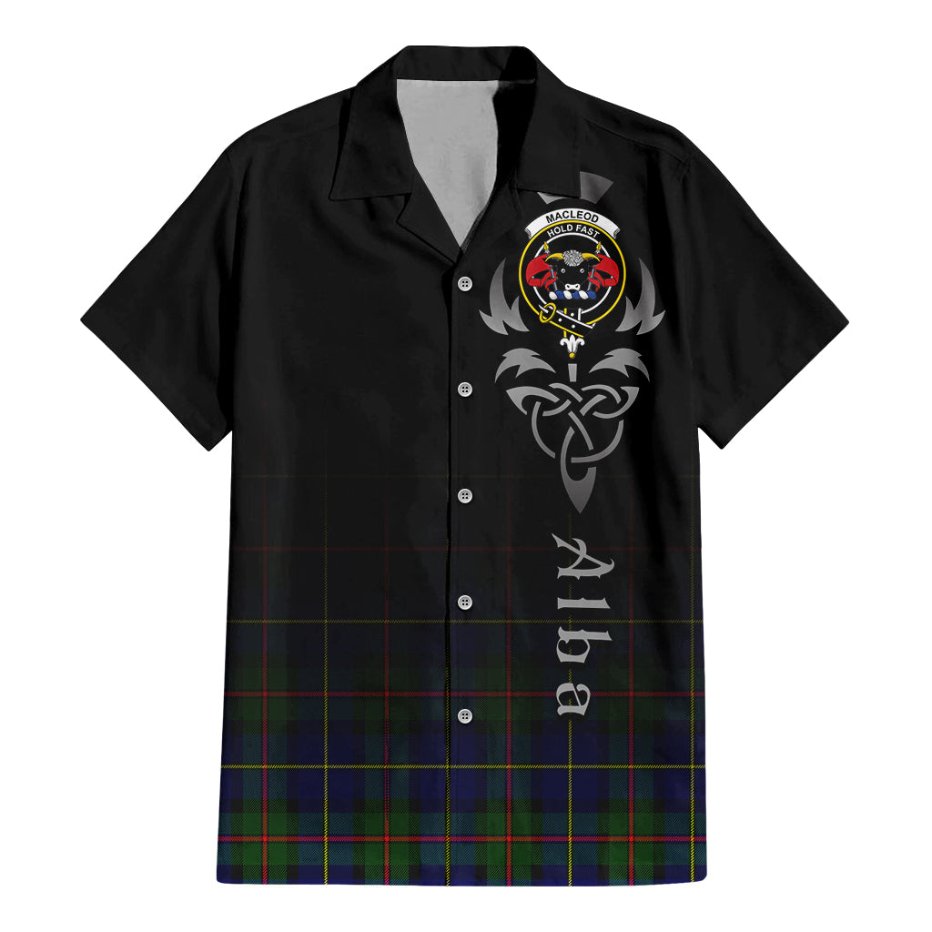 Tartan Vibes Clothing MacLeod of Harris Modern Tartan Short Sleeve Button Up Featuring Alba Gu Brath Family Crest Celtic Inspired