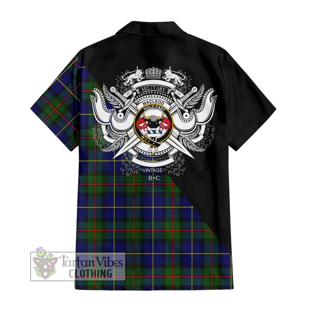 MacLeod of Harris Modern Tartan Short Sleeve Button Shirt with Family Crest and Military Logo Style - Tartanvibesclothing Shop