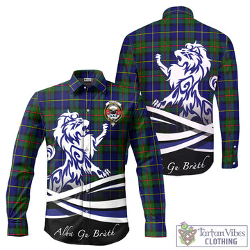 MacLeod of Harris Modern Tartan Long Sleeve Button Up Shirt with Alba Gu Brath Regal Lion Emblem