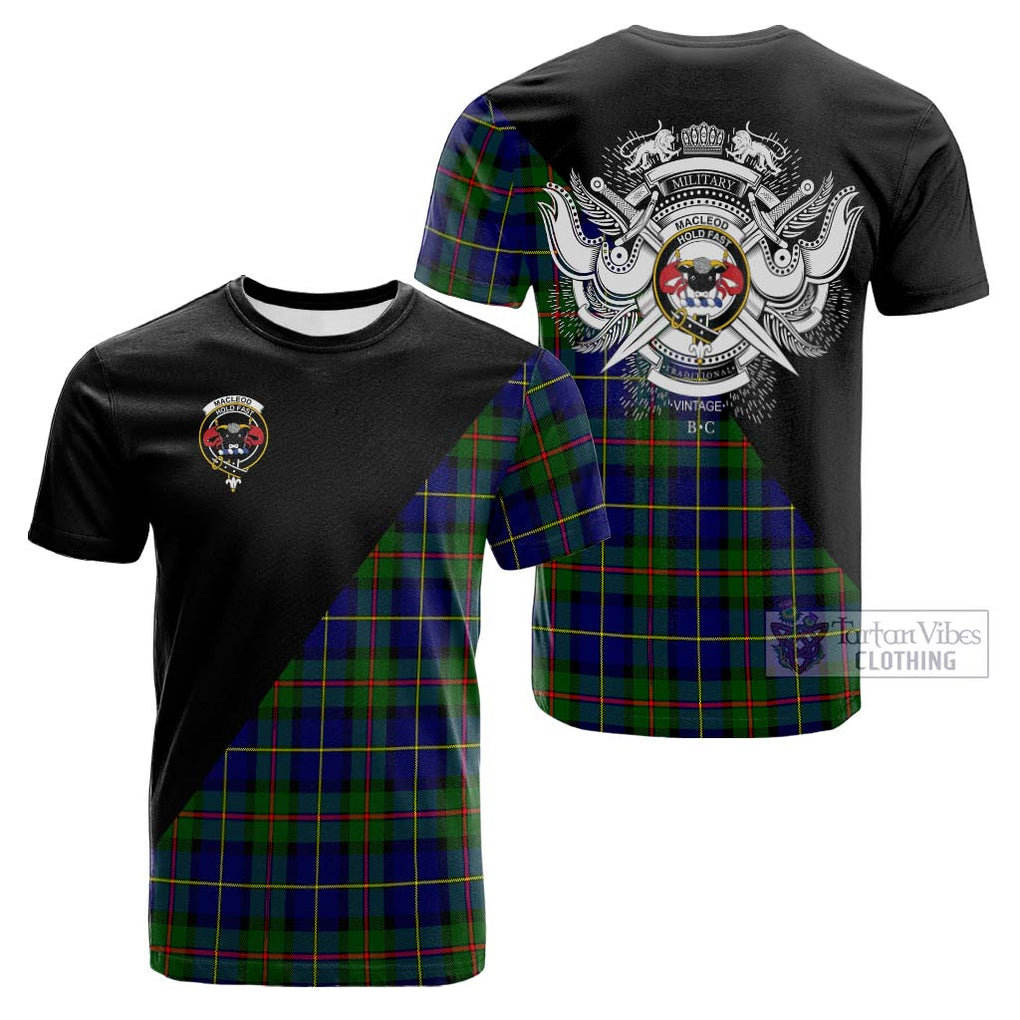 Tartan Vibes Clothing MacLeod of Harris Modern Tartan Cotton T-shirt with Family Crest and Military Logo Style