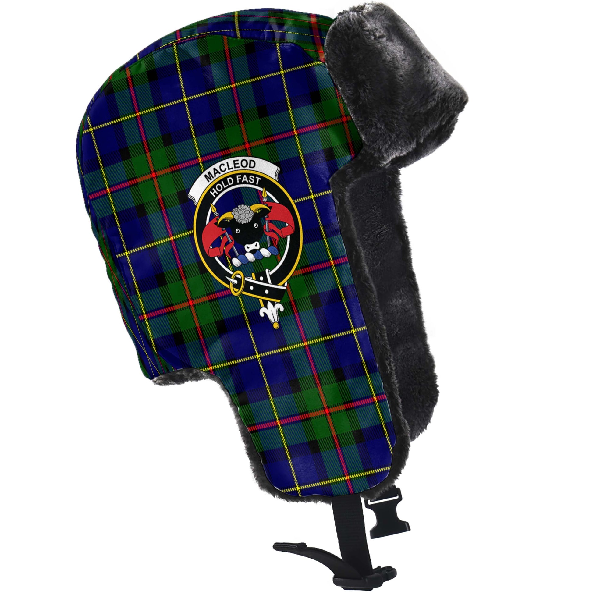 MacLeod of Harris Modern Tartan Winter Trapper Hat with Family Crest - Tartanvibesclothing