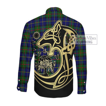 MacLeod of Harris Modern Tartan Long Sleeve Button Shirt with Family Crest Celtic Wolf Style