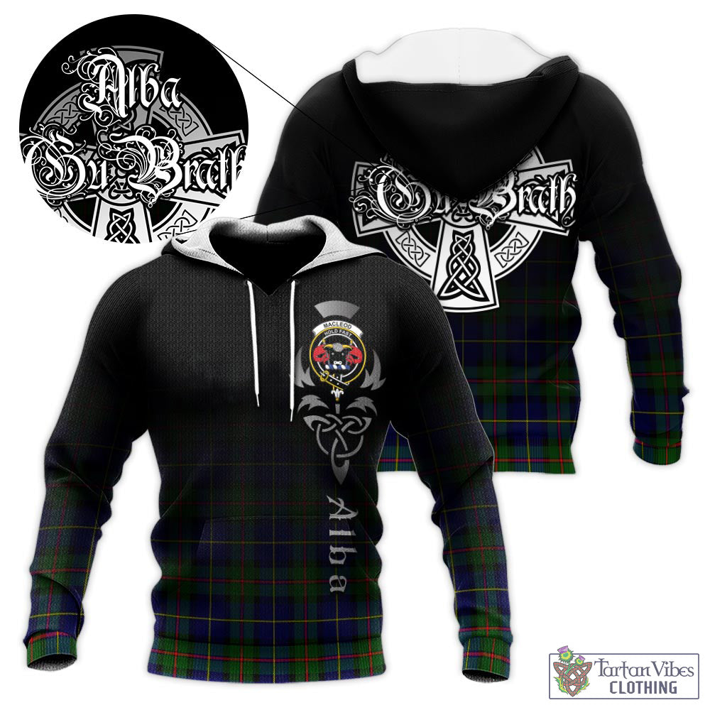 Tartan Vibes Clothing MacLeod of Harris Modern Tartan Knitted Hoodie Featuring Alba Gu Brath Family Crest Celtic Inspired