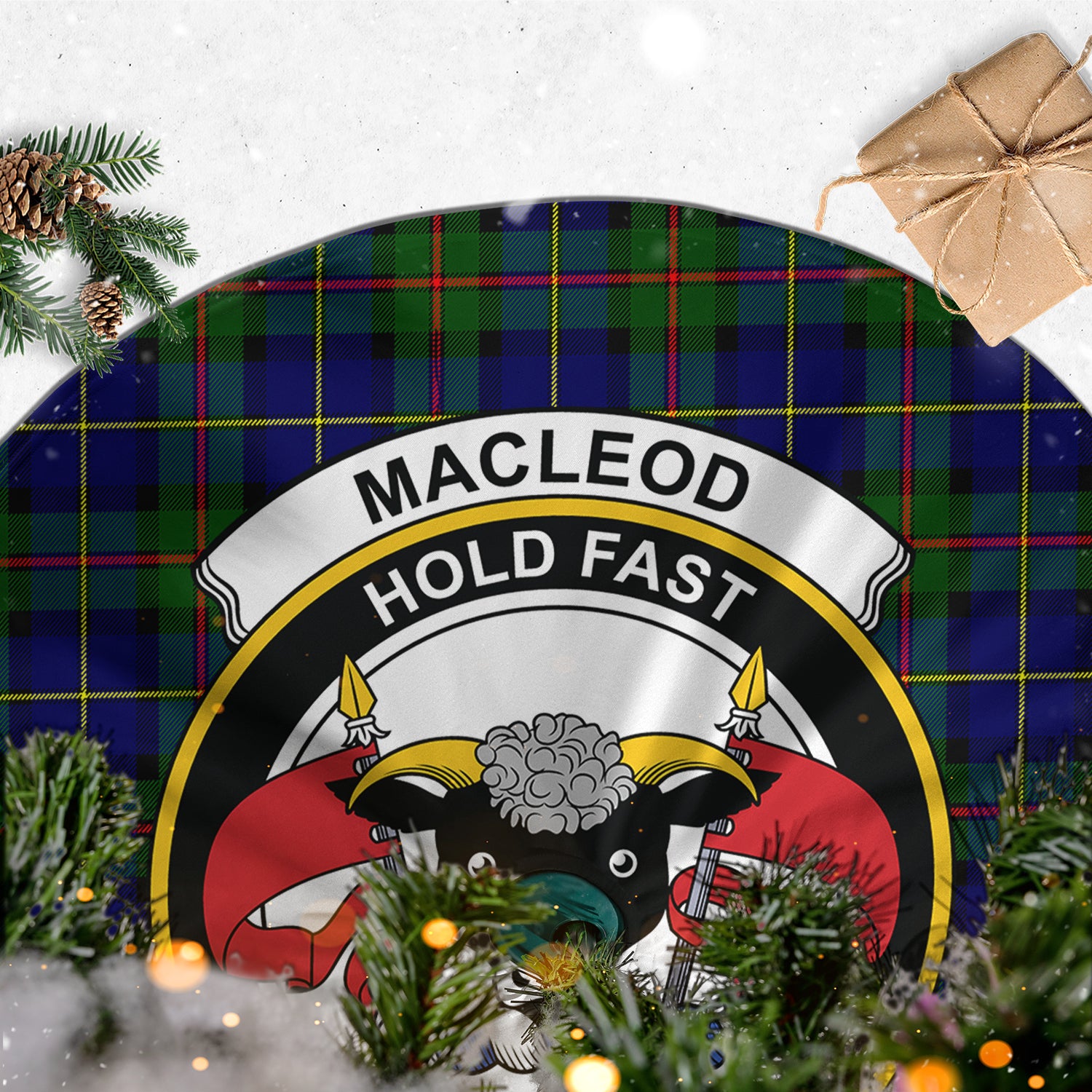 MacLeod of Harris Modern Tartan Christmas Tree Skirt with Family Crest - Tartanvibesclothing