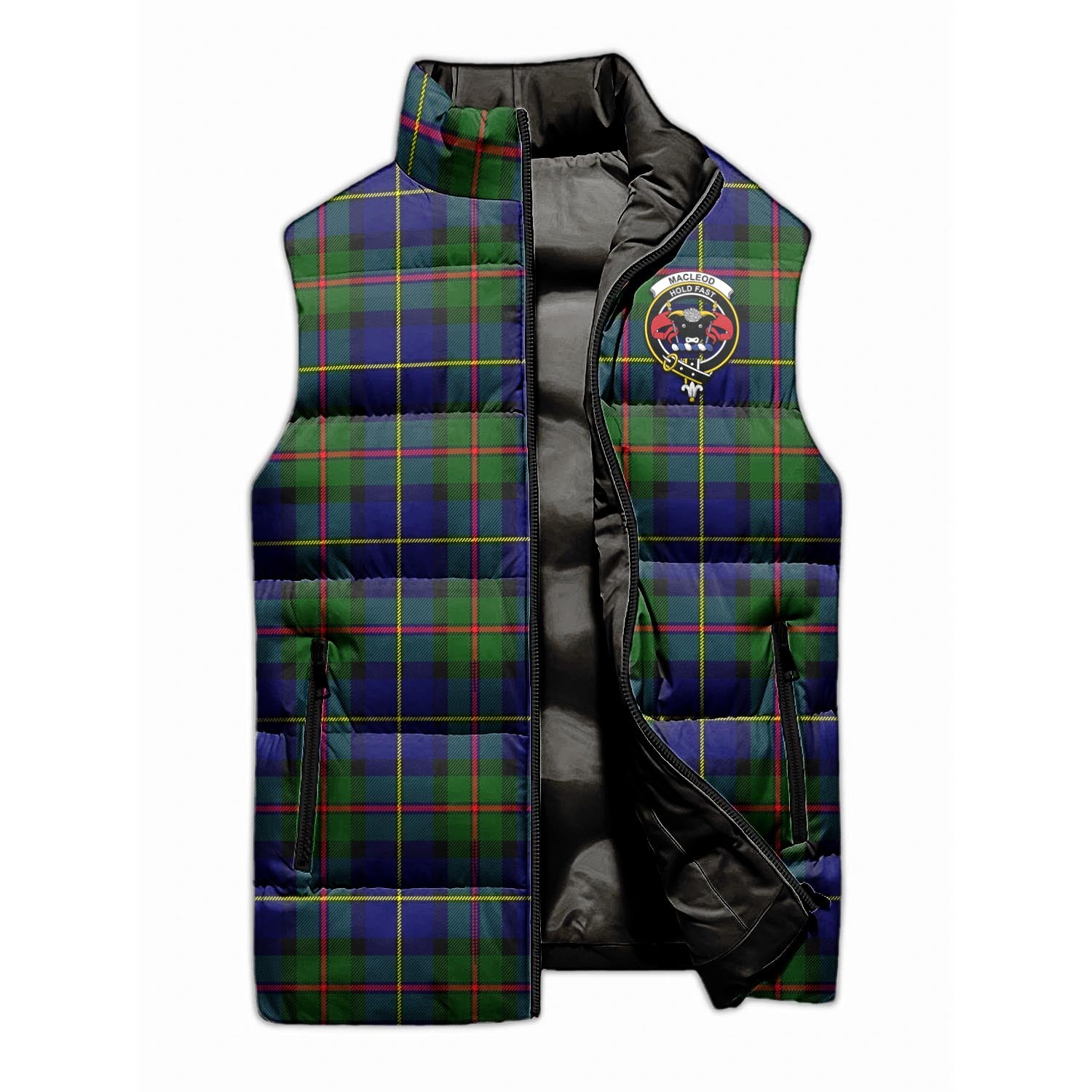 MacLeod of Harris Modern Tartan Sleeveless Puffer Jacket with Family Crest - Tartanvibesclothing