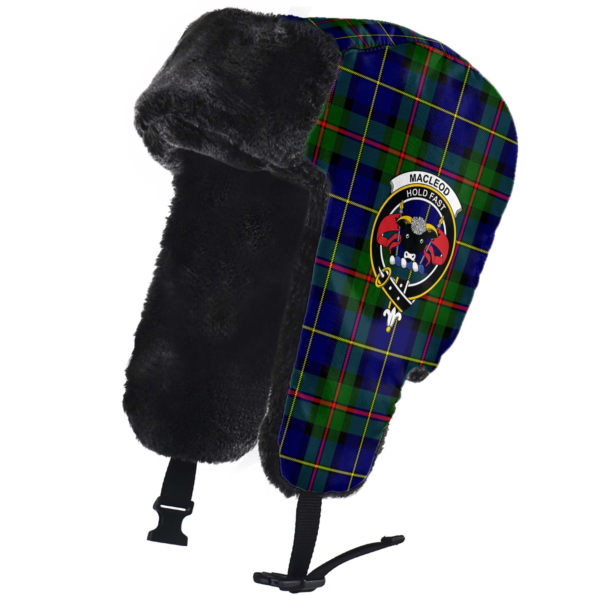 MacLeod of Harris Modern Tartan Winter Trapper Hat with Family Crest - Tartanvibesclothing