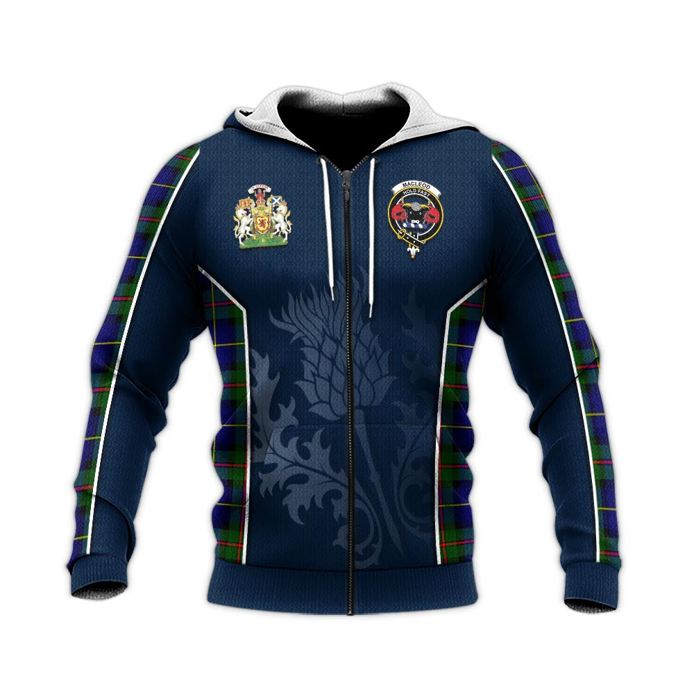 Tartan Vibes Clothing MacLeod of Harris Modern Tartan Knitted Hoodie with Family Crest and Scottish Thistle Vibes Sport Style