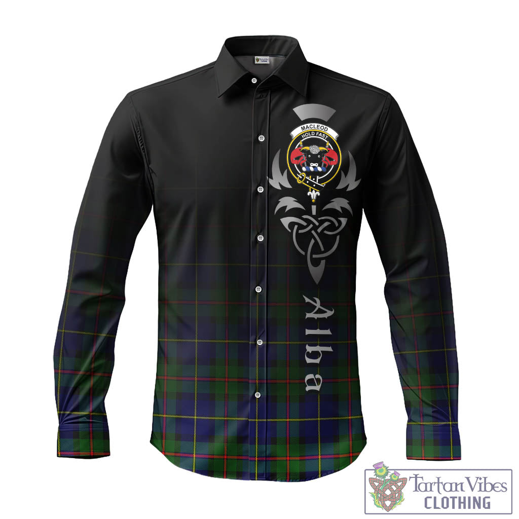 Tartan Vibes Clothing MacLeod of Harris Modern Tartan Long Sleeve Button Up Featuring Alba Gu Brath Family Crest Celtic Inspired