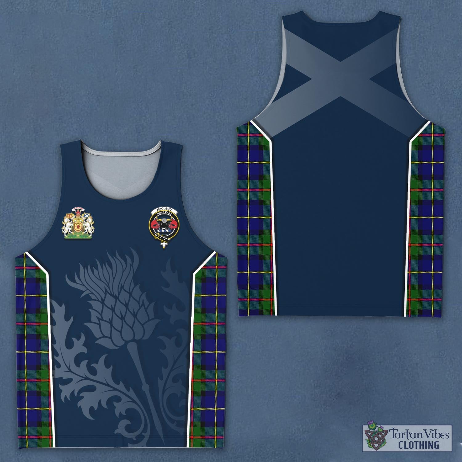 Tartan Vibes Clothing MacLeod of Harris Modern Tartan Men's Tanks Top with Family Crest and Scottish Thistle Vibes Sport Style