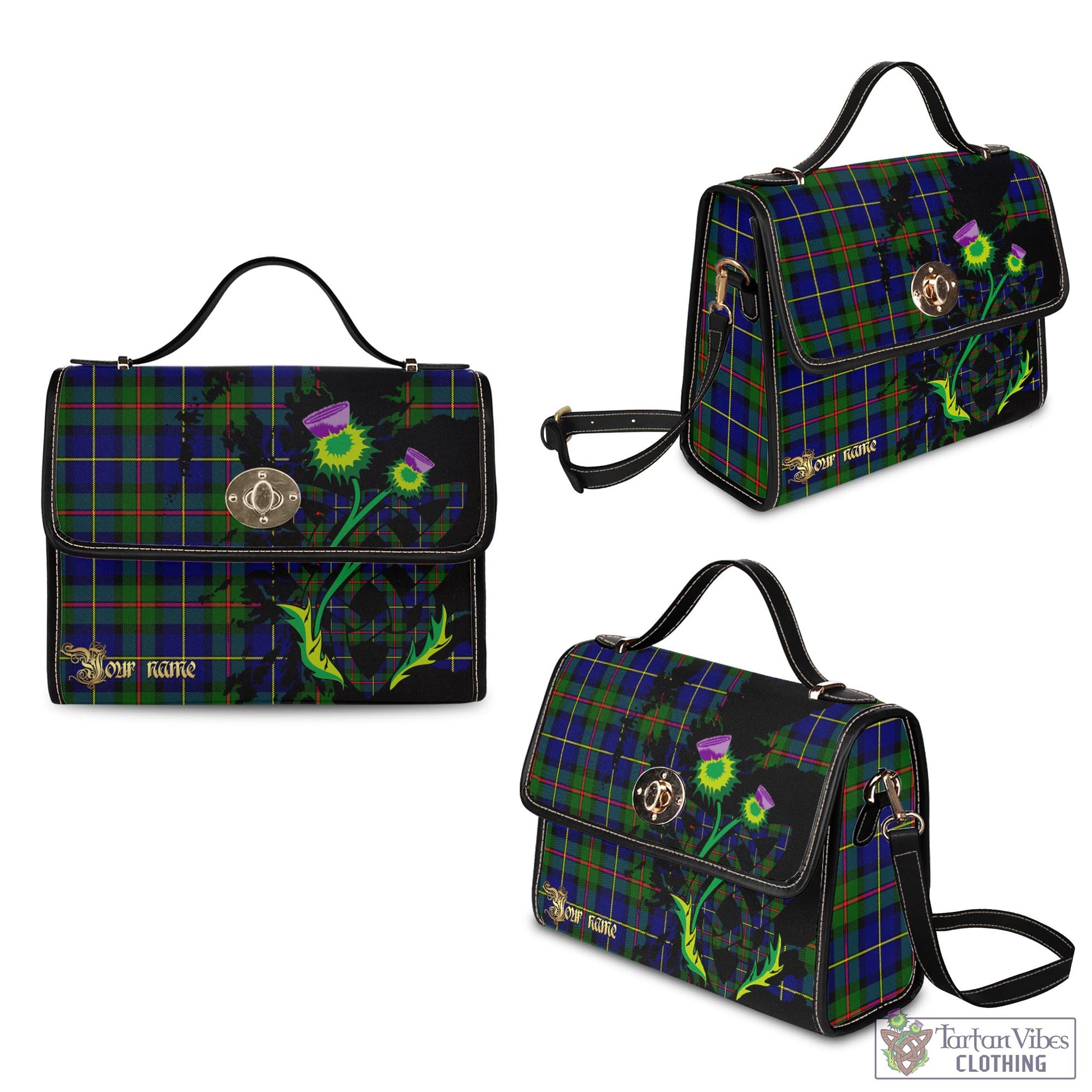 Tartan Vibes Clothing MacLeod of Harris Modern Tartan Waterproof Canvas Bag with Scotland Map and Thistle Celtic Accents