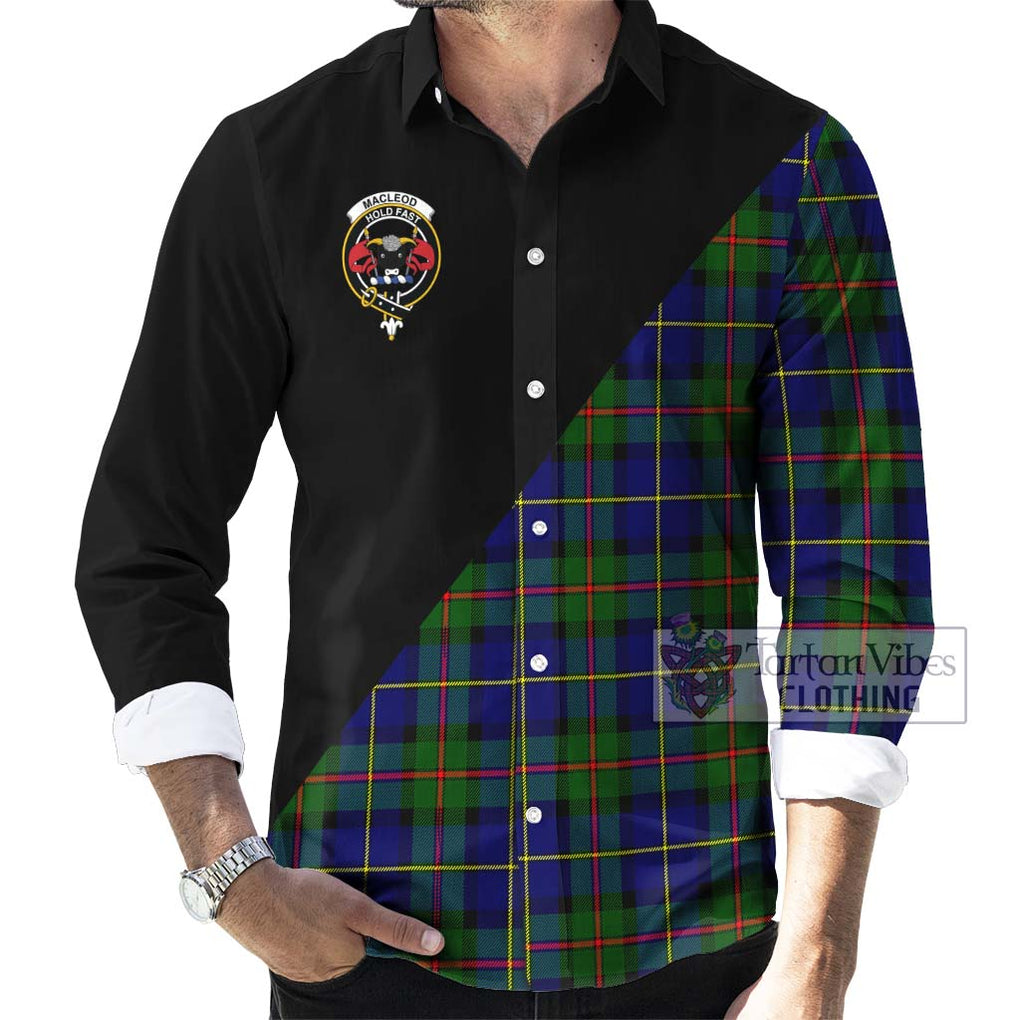 MacLeod of Harris Modern Tartan Long Sleeve Button Shirt with Family Crest and Military Logo Style - Tartanvibesclothing Shop