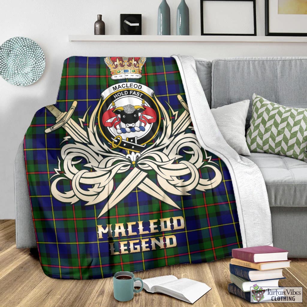 Tartan Vibes Clothing MacLeod of Harris Modern Tartan Blanket with Clan Crest and the Golden Sword of Courageous Legacy