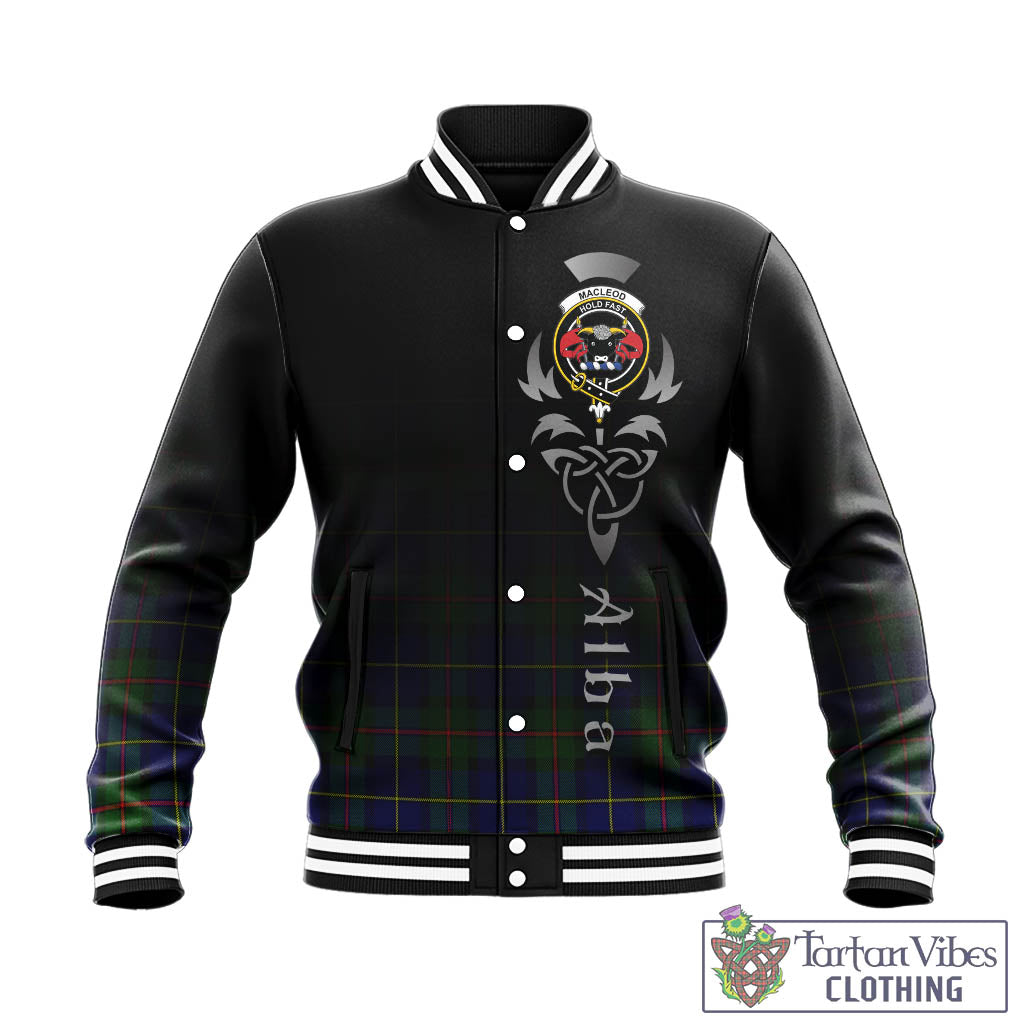 Tartan Vibes Clothing MacLeod of Harris Modern Tartan Baseball Jacket Featuring Alba Gu Brath Family Crest Celtic Inspired