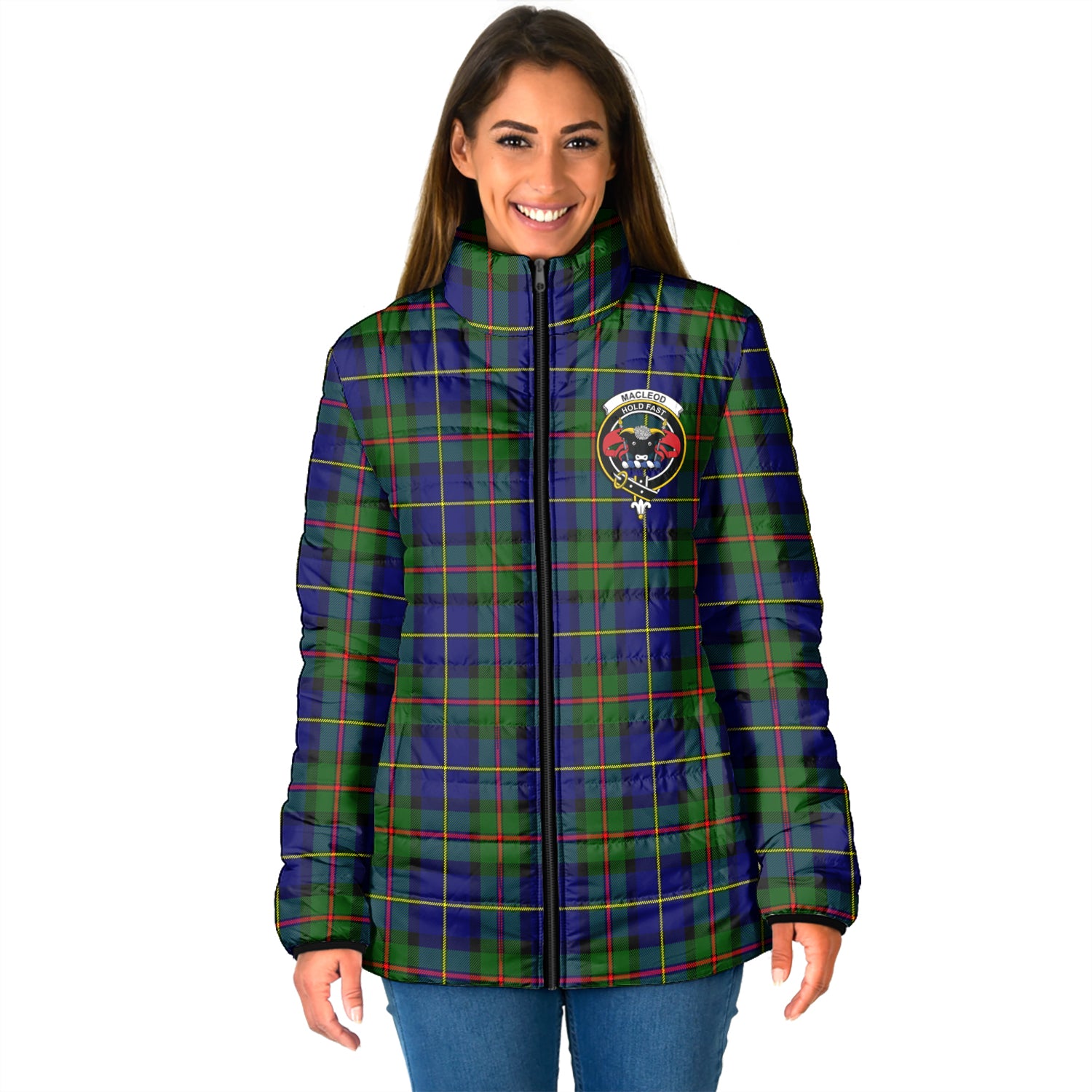 MacLeod of Harris Modern Tartan Padded Jacket with Family Crest - Tartanvibesclothing