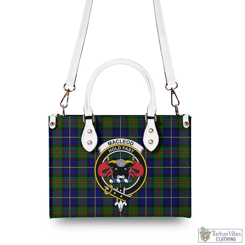 Tartan Vibes Clothing MacLeod of Harris Modern Tartan Luxury Leather Handbags with Family Crest