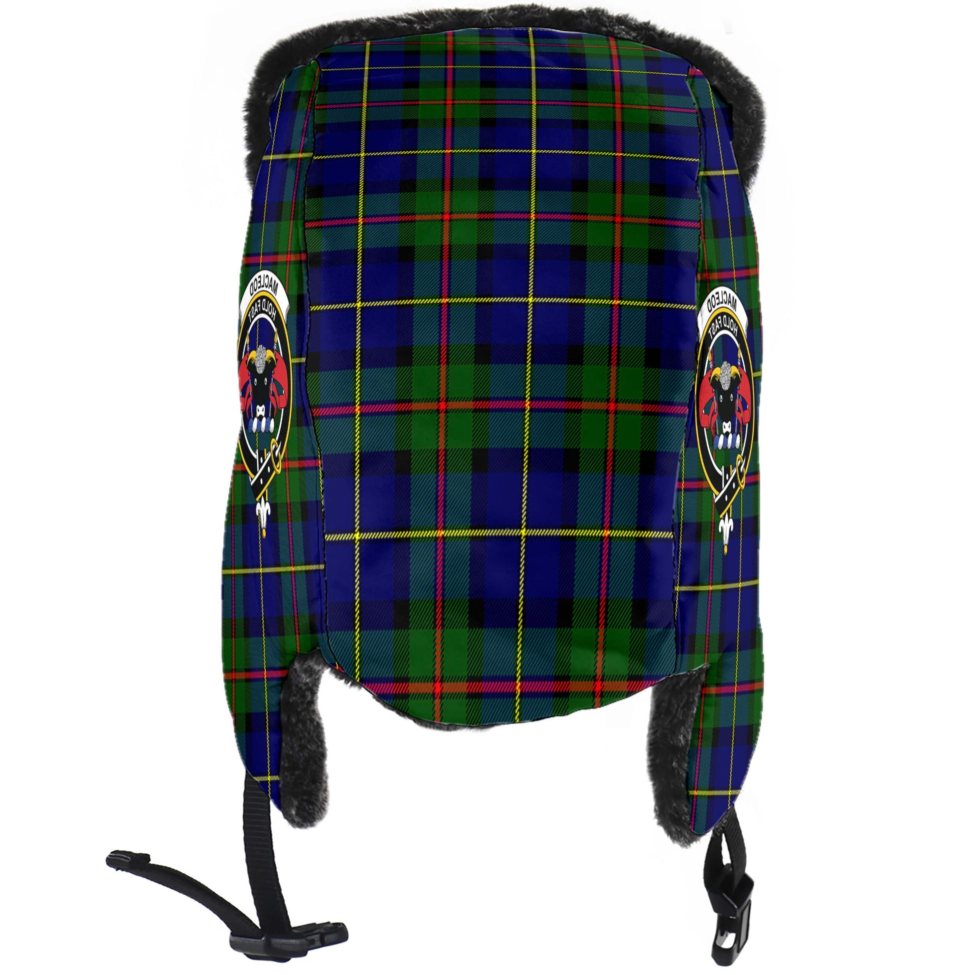 MacLeod of Harris Modern Tartan Winter Trapper Hat with Family Crest - Tartanvibesclothing