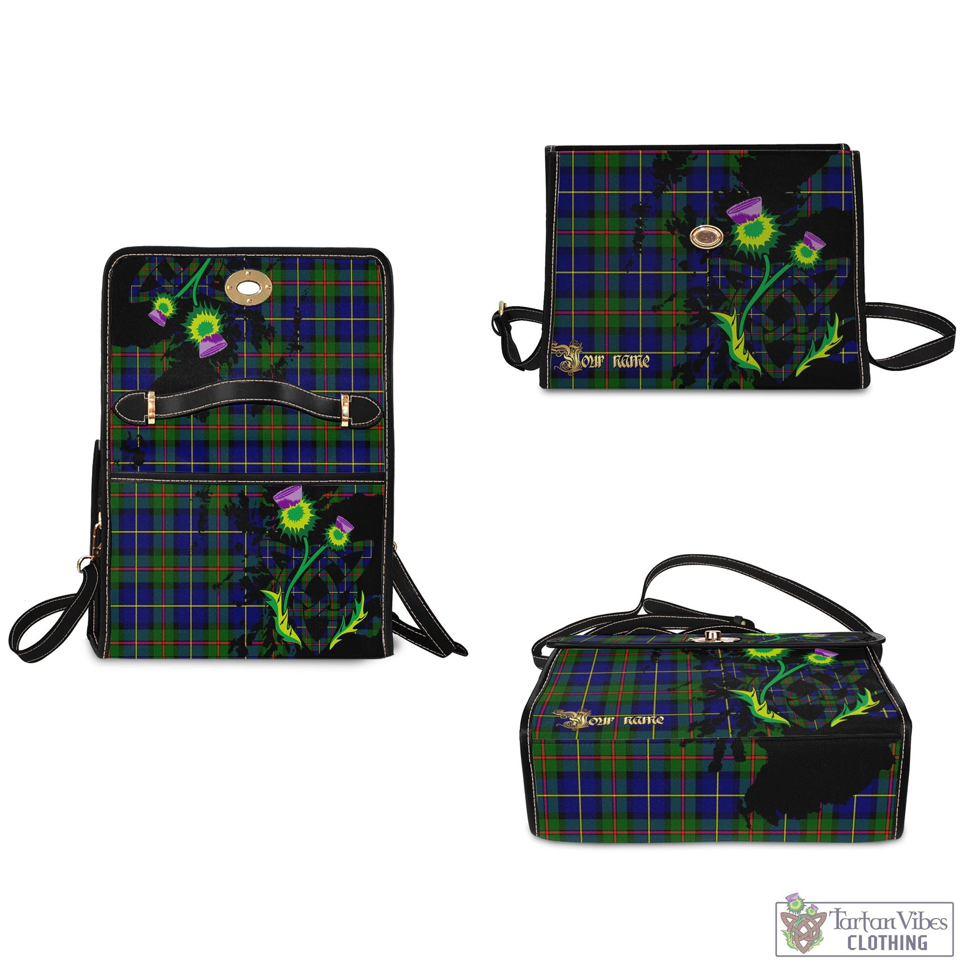 Tartan Vibes Clothing MacLeod of Harris Modern Tartan Waterproof Canvas Bag with Scotland Map and Thistle Celtic Accents