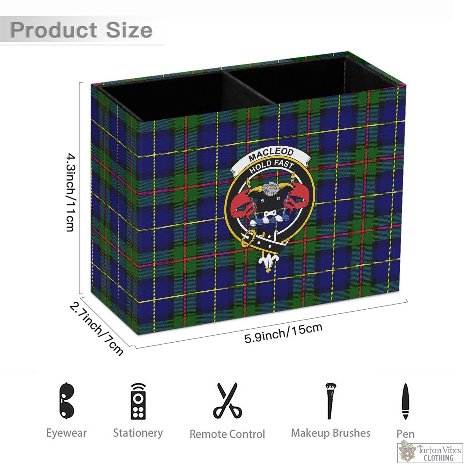 Tartan Vibes Clothing MacLeod of Harris Modern Tartan Pen Holder with Family Crest