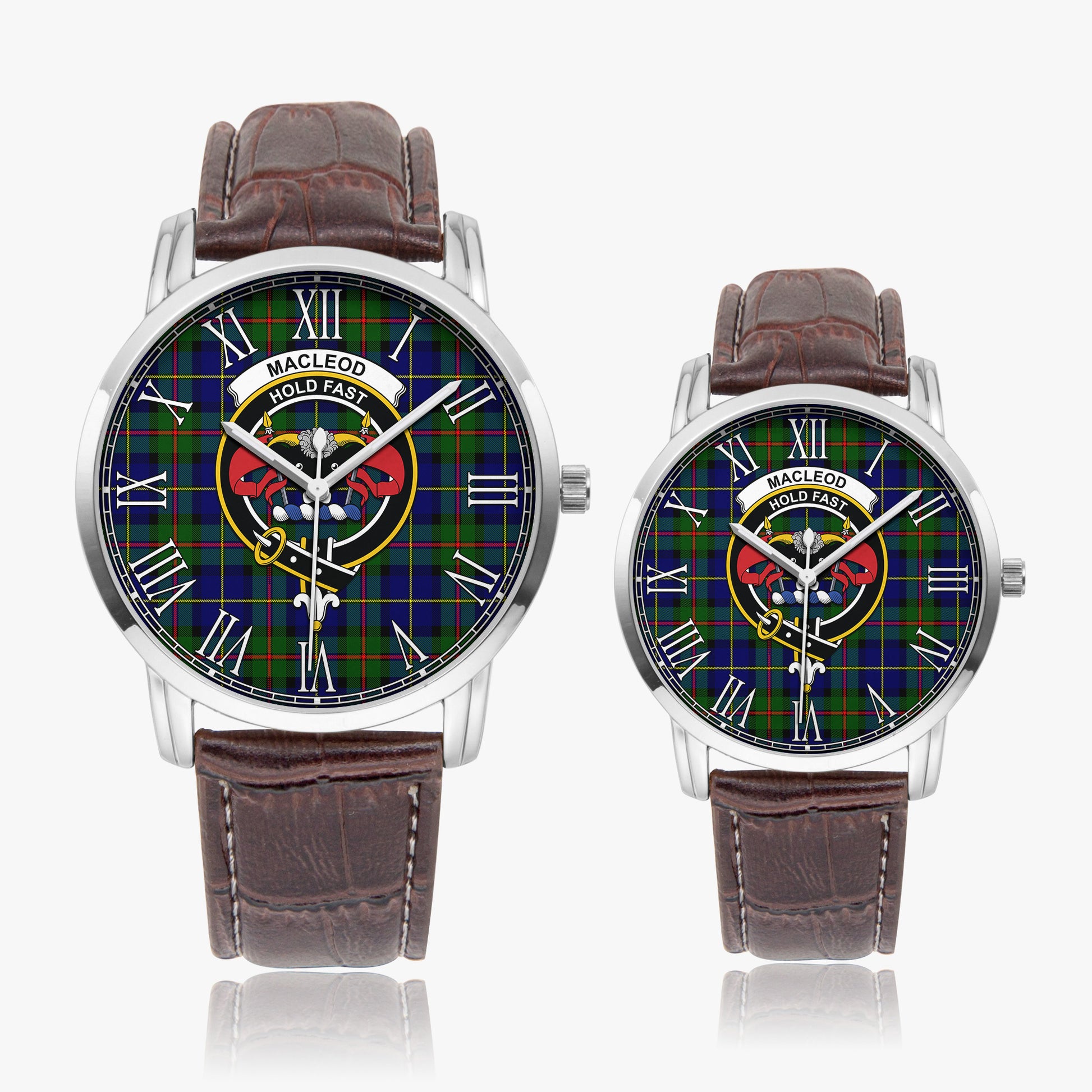 MacLeod of Harris Modern Tartan Family Crest Leather Strap Quartz Watch - Tartanvibesclothing