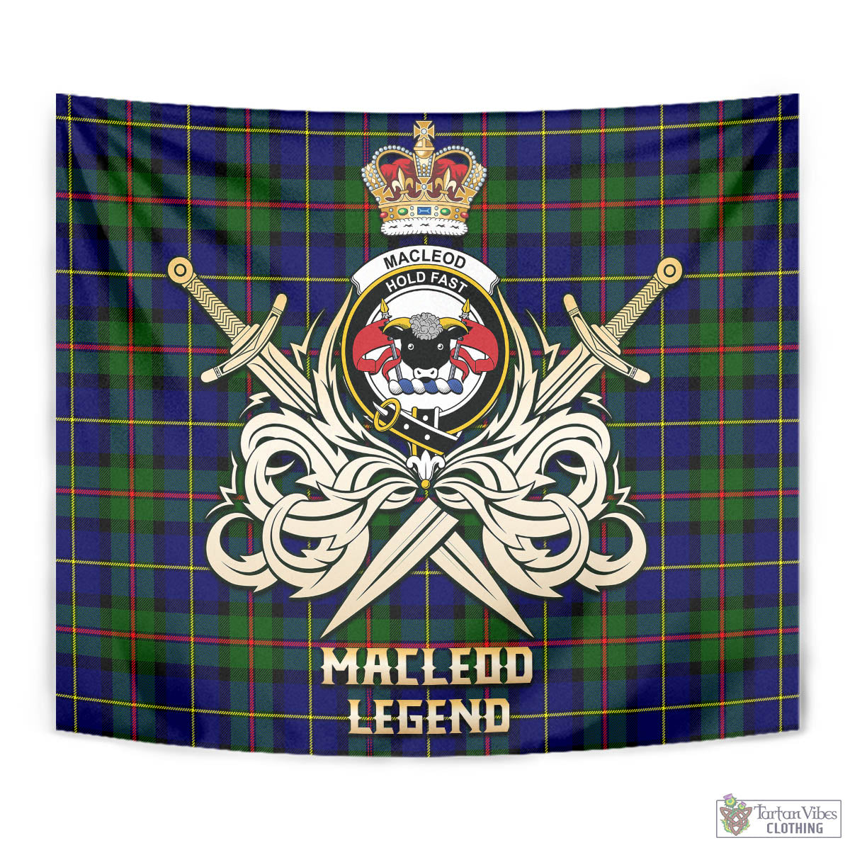 Tartan Vibes Clothing MacLeod of Harris Modern Tartan Tapestry with Clan Crest and the Golden Sword of Courageous Legacy