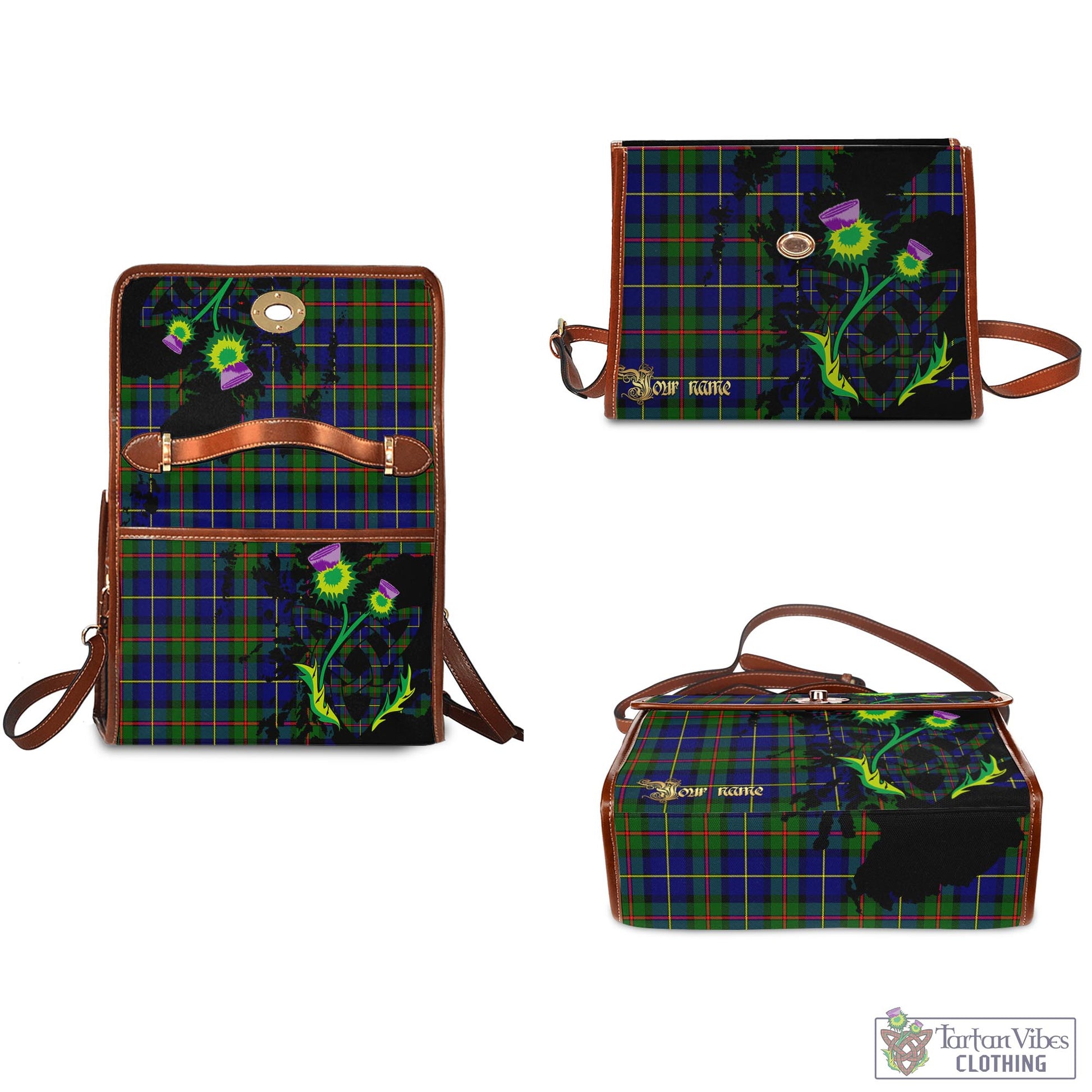 Tartan Vibes Clothing MacLeod of Harris Modern Tartan Waterproof Canvas Bag with Scotland Map and Thistle Celtic Accents