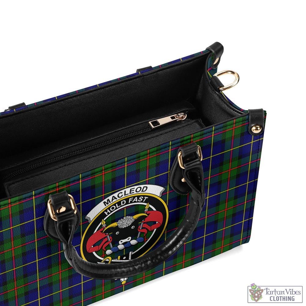 Tartan Vibes Clothing MacLeod of Harris Modern Tartan Luxury Leather Handbags with Family Crest