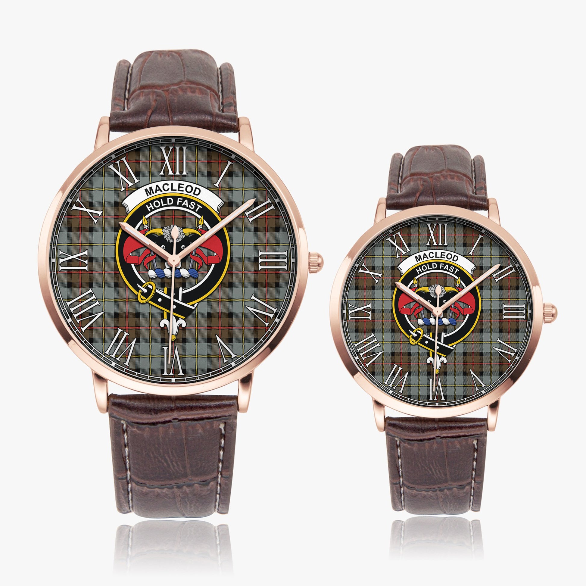 MacLeod of Harris Weathered Tartan Family Crest Leather Strap Quartz Watch - Tartanvibesclothing