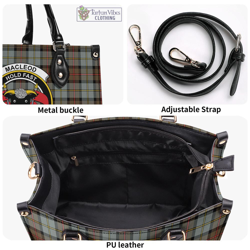 Tartan Vibes Clothing MacLeod of Harris Weathered Tartan Luxury Leather Handbags with Family Crest