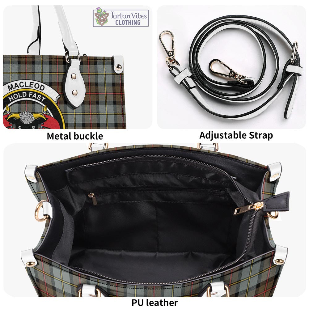 Tartan Vibes Clothing MacLeod of Harris Weathered Tartan Luxury Leather Handbags with Family Crest