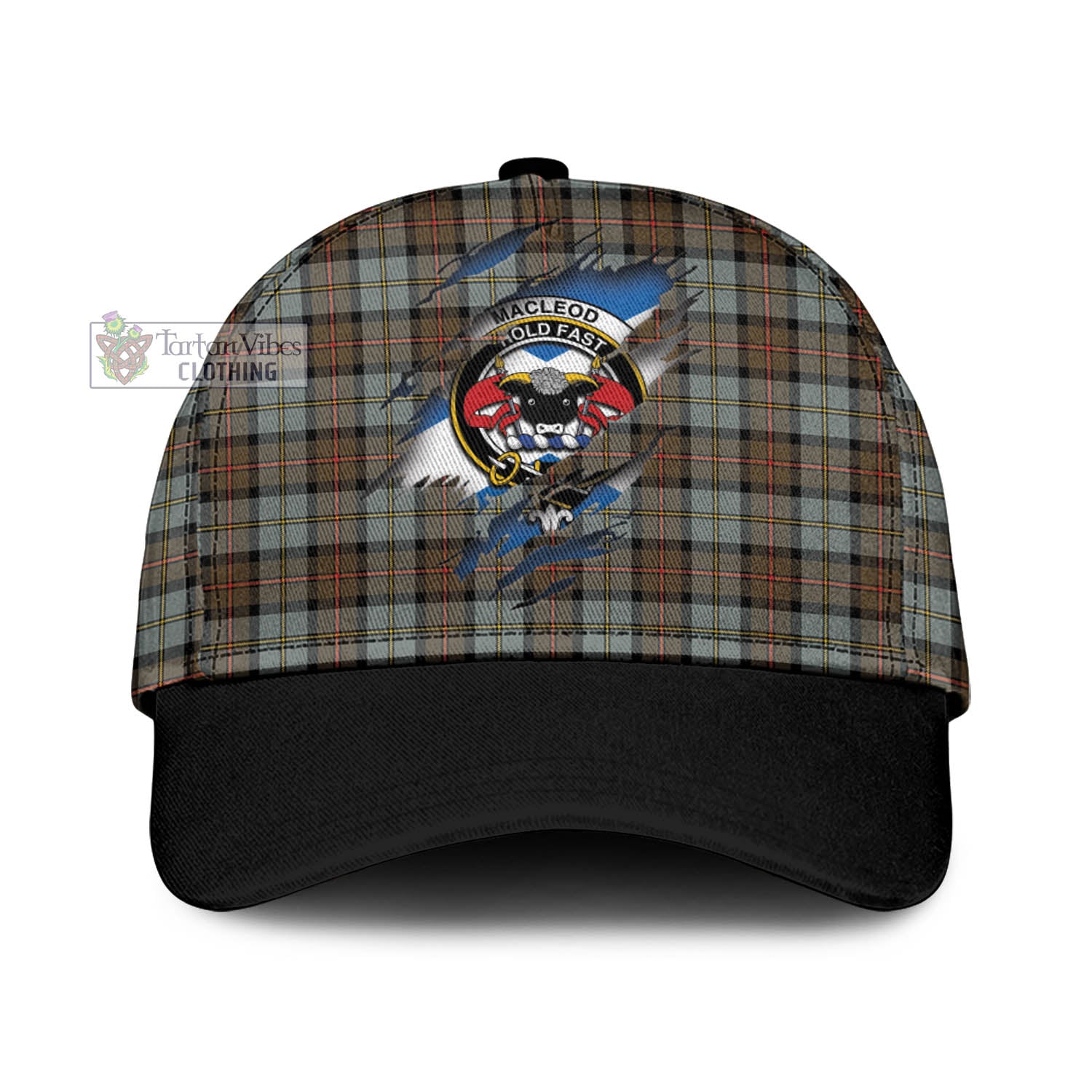 Tartan Vibes Clothing MacLeod of Harris Weathered Tartan Classic Cap with Family Crest In Me Style