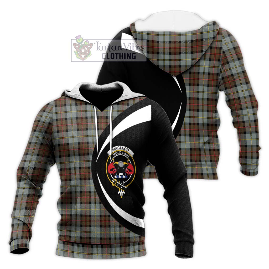 MacLeod of Harris Weathered Tartan Knitted Hoodie with Family Crest Circle Style Unisex Knitted Pullover Hoodie - Tartan Vibes Clothing