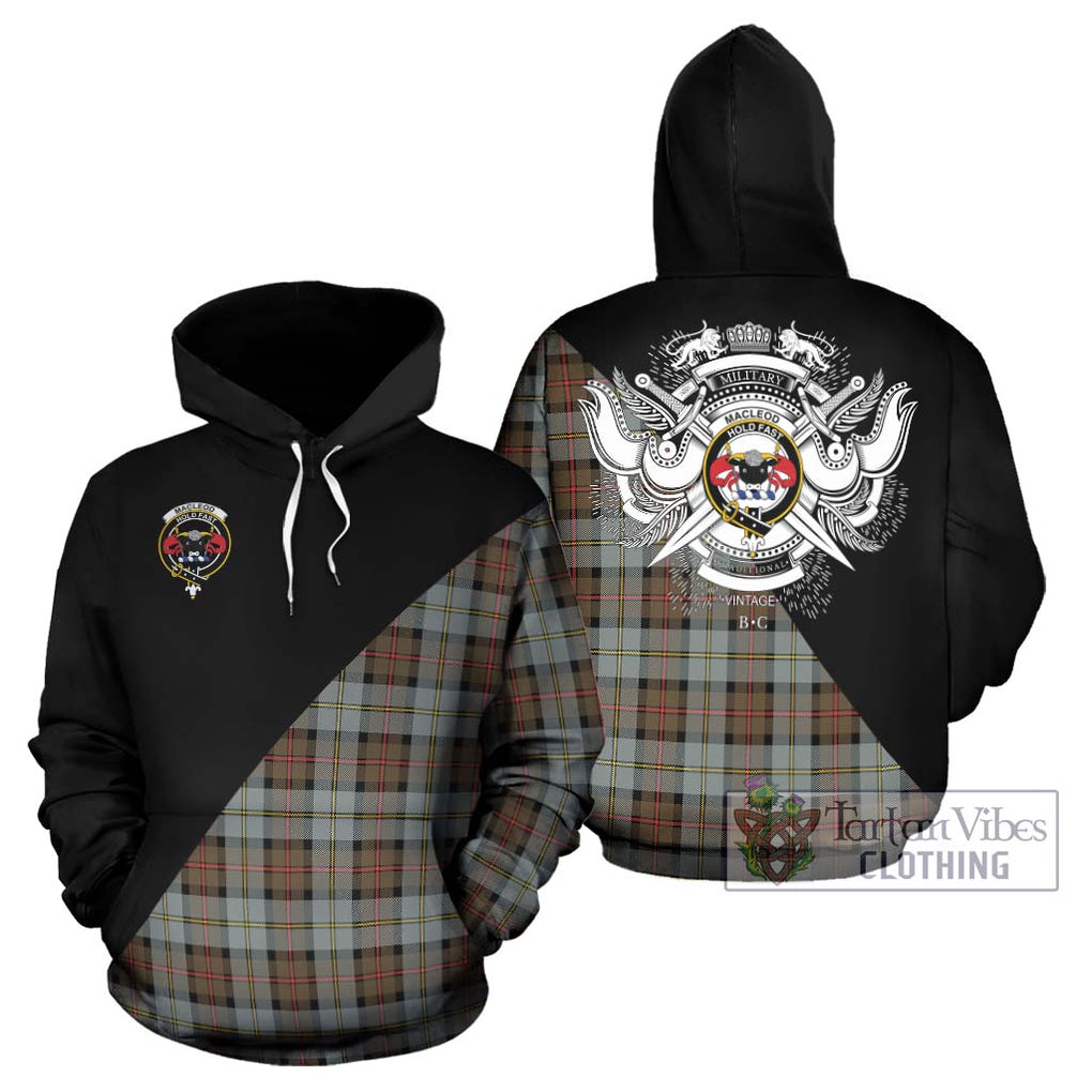 MacLeod of Harris Weathered Tartan Hoodie with Family Crest and Military Logo Style Zip Hoodie - Tartanvibesclothing Shop