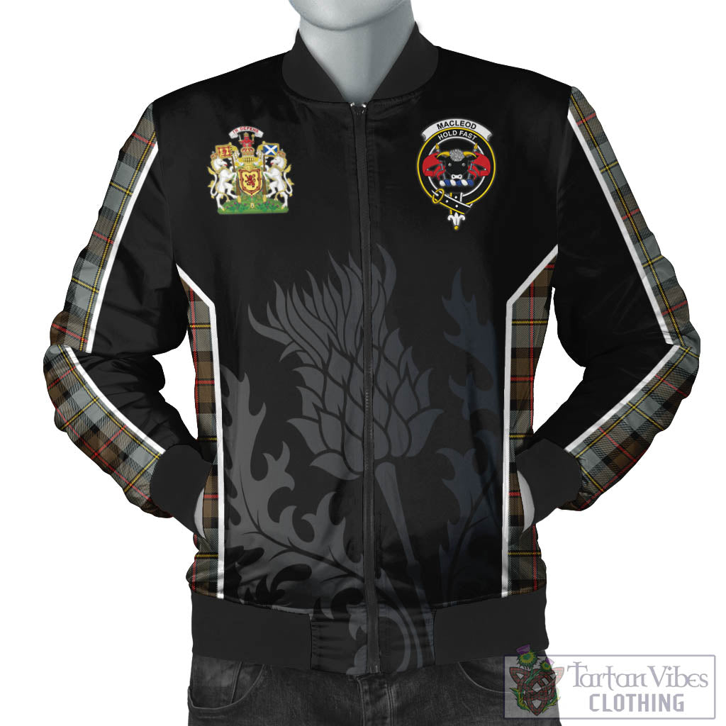 Tartan Vibes Clothing MacLeod of Harris Weathered Tartan Bomber Jacket with Family Crest and Scottish Thistle Vibes Sport Style