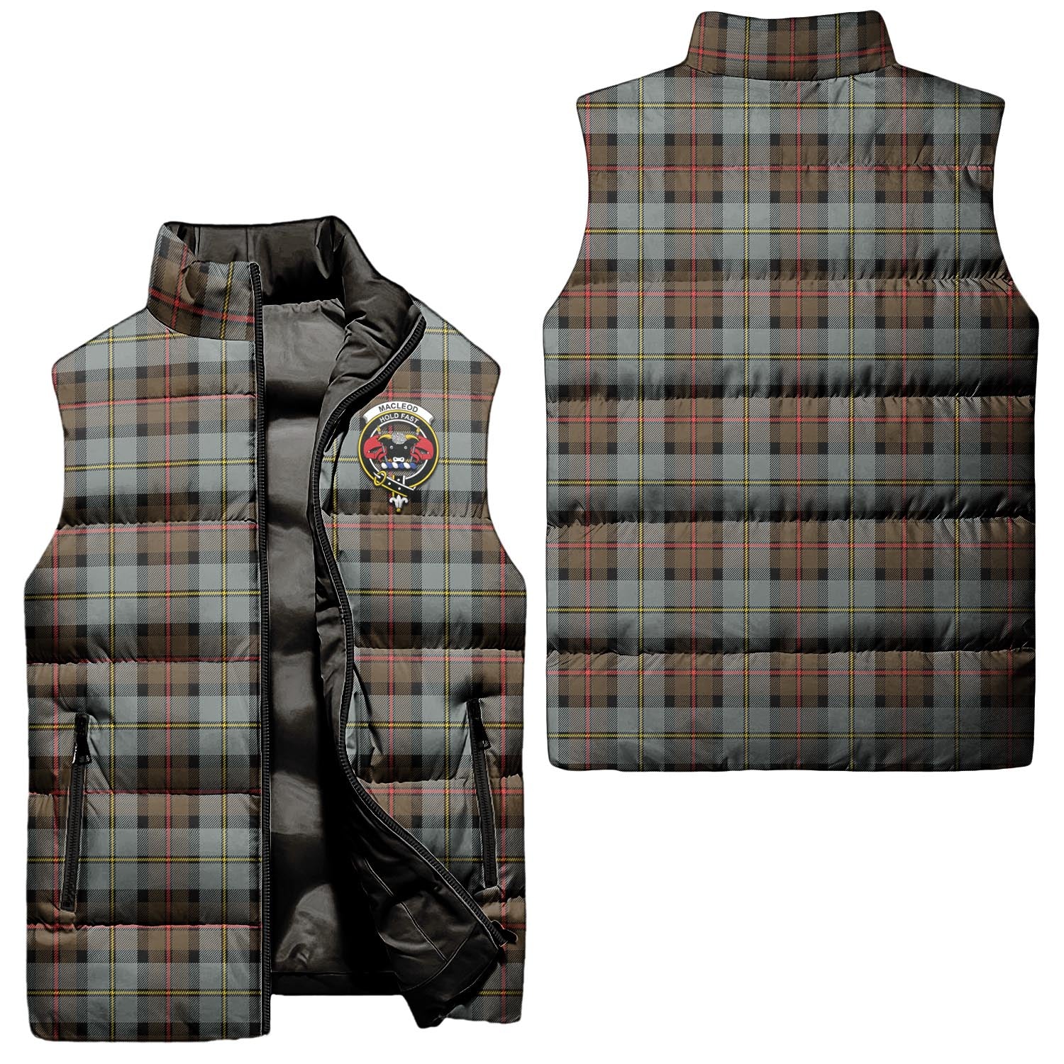 MacLeod of Harris Weathered Tartan Sleeveless Puffer Jacket with Family Crest Unisex - Tartanvibesclothing