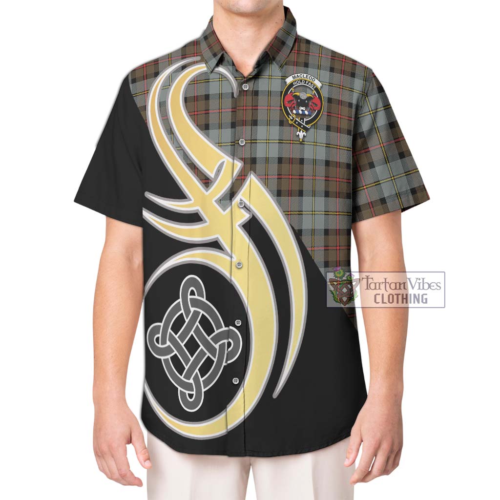 MacLeod of Harris Weathered Tartan Short Sleeve Button Shirt with Family Crest and Celtic Symbol Style Kid - Tartan Vibes Clothing