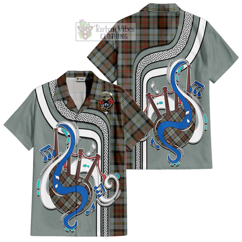 MacLeod of Harris Weathered Tartan Short Sleeve Button Shirt with Epic Bagpipe Style Kid - Tartanvibesclothing Shop