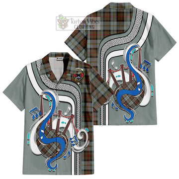 MacLeod of Harris Weathered Tartan Short Sleeve Button Shirt with Epic Bagpipe Style